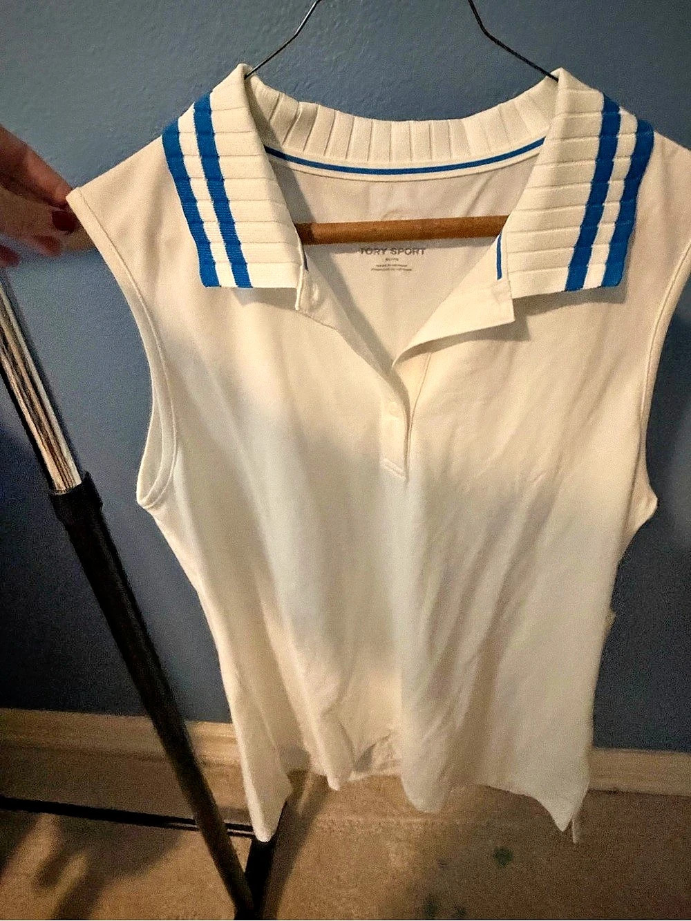 Tory Burch Performance Pique Pleated-Collar Sleeveless Polo Sleeveless Polo in